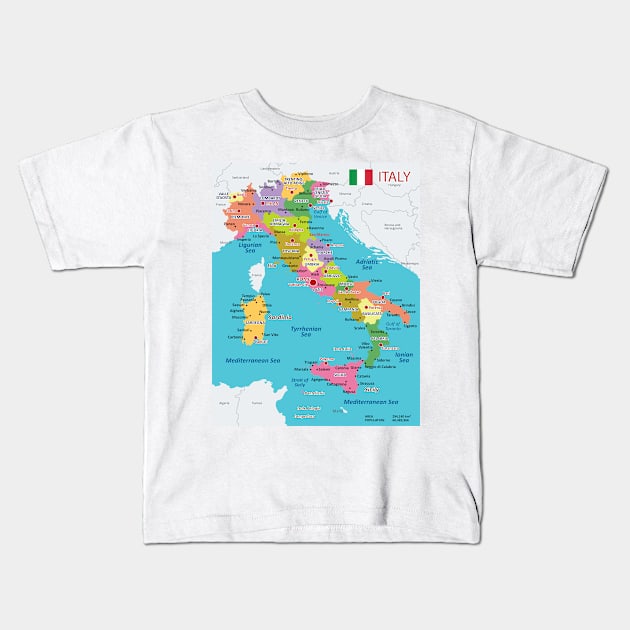 Administrative map of Italy Kids T-Shirt by AliJun